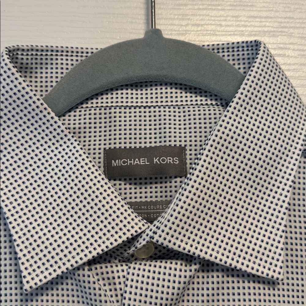 Michael Kors White and Blue Checkered Dress Shirt - Picture 3 of 11